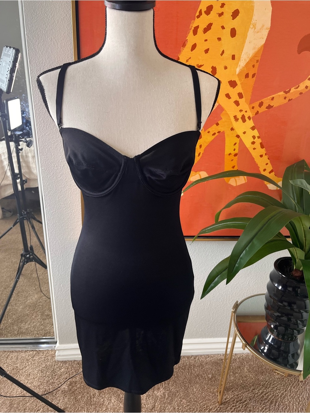 Vintage Unbranded Black Underwire Slip Dress with Adjustable Straps Size Small